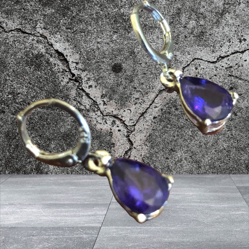 Yaomiao Crystal Dangle Cubic Zirconia Water Drop Earrings Women's Purple/Silver - Picture 6 of 7